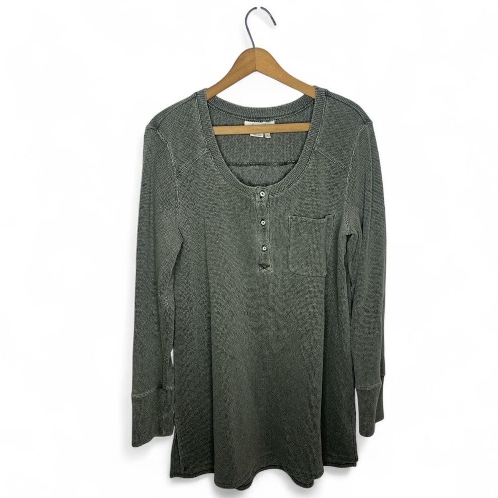 Anthropologie Waffle Knit Henley Long Sleeve Tunic Top Loungewear Layering Tee